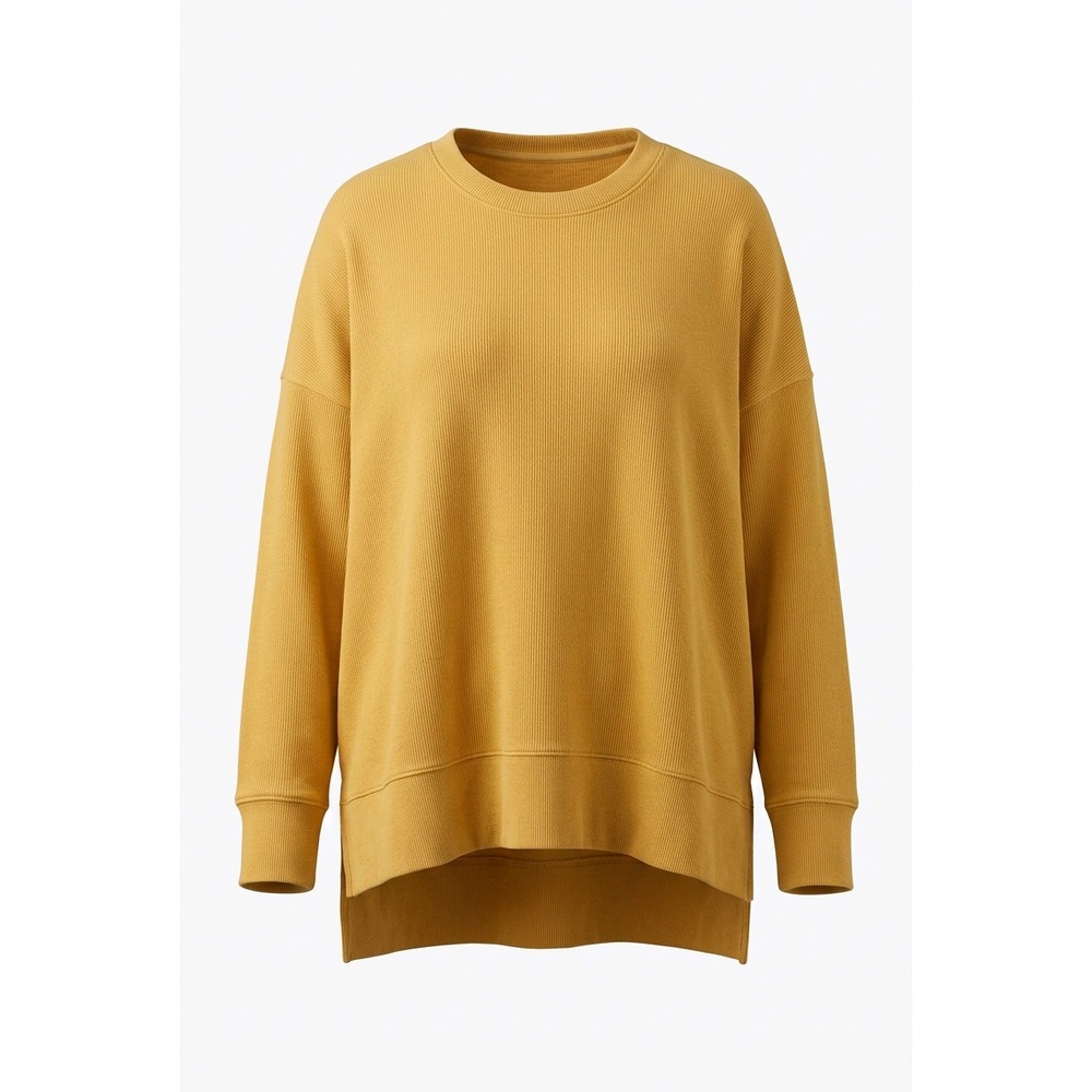 Time and Tru Womens 3X 22 Mustard Yellow Rib Knit Crewneck Sweatshirt Pullover